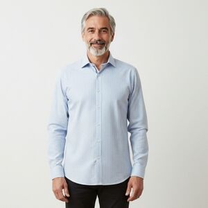 🍀Nordstrom Light Blue Striped Dress Shirt: Mens 15 1/2 | 34-35 Trim Fit🍀